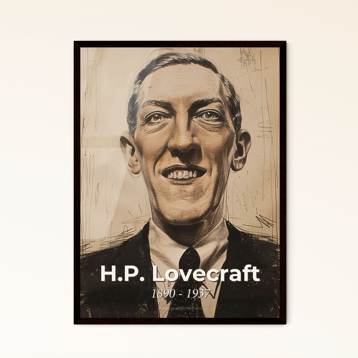 Whimsical Portrait of H.P. Lovecraft: A Captivating Fusion of Contemporary Art and Classic Horror for Home Decor Elegance