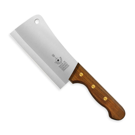 Knife with wooden handle and metal blade on a white background