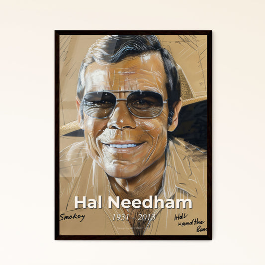 Dynamic Tribute to Hal Needham: Iconic American Stuntman & Director in a Contemporary, Vibrant Artwork on Beige Paper