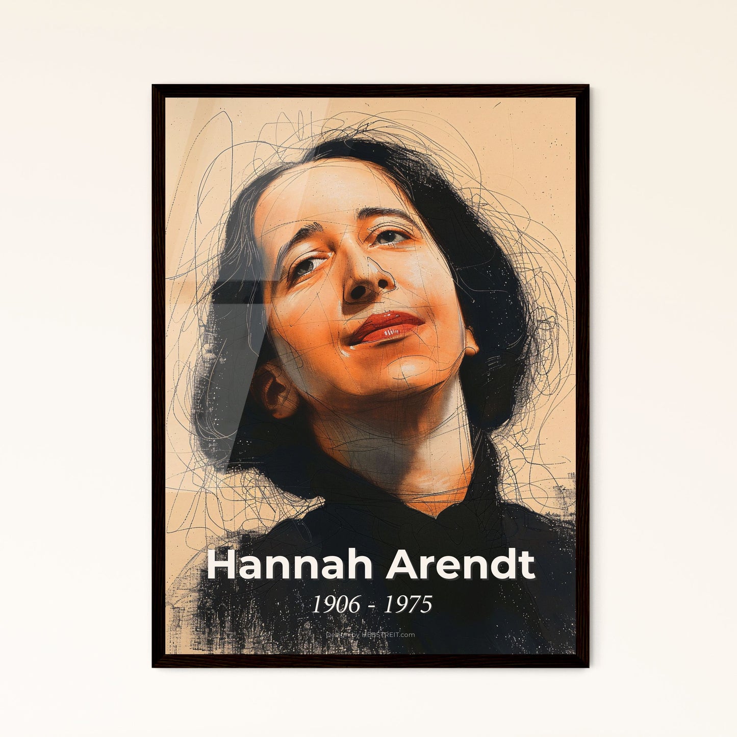 Elegant Hannah Arendt Portrait: Contemporary Art Print Celebrating a Visionary Thinker in Dynamic Lines & Subtle Hues - Perfect for Home Décor