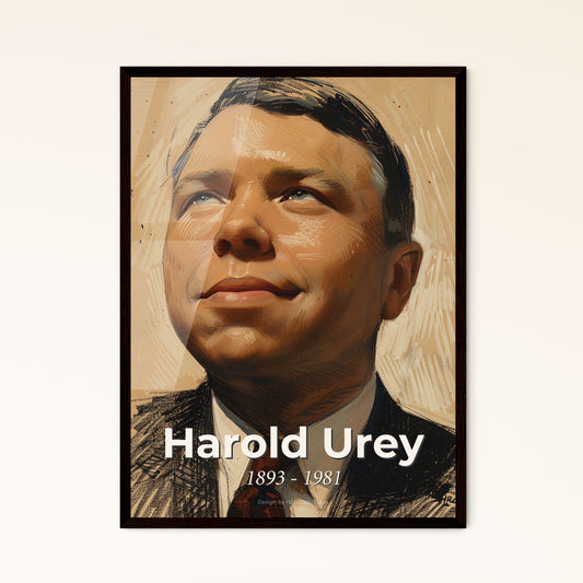 Harold Urey: A Vibrant Tribute to the Nobel Chemist - Contemporary Portrait with Dynamic Lines on Beige - Perfect for Home Decor!