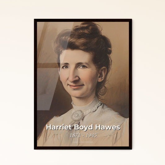 Empowered by Discovery: Harriet Boyd Hawes, Pioneering Archaeologist, Captured in Dynamic Contemporary Art on Elegant Beige.