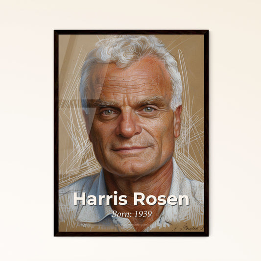 Exquisite Contemporary Portrait of Philanthropist Harris Rosen: Elegant Lines & Dynamic Hues for Artful Home Décor