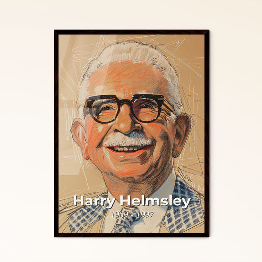 Elegant Portrait of Harry Helmsley: Iconic Real Estate Visionary - Contemporary Art on Beige with Dynamic Lines & Highlights