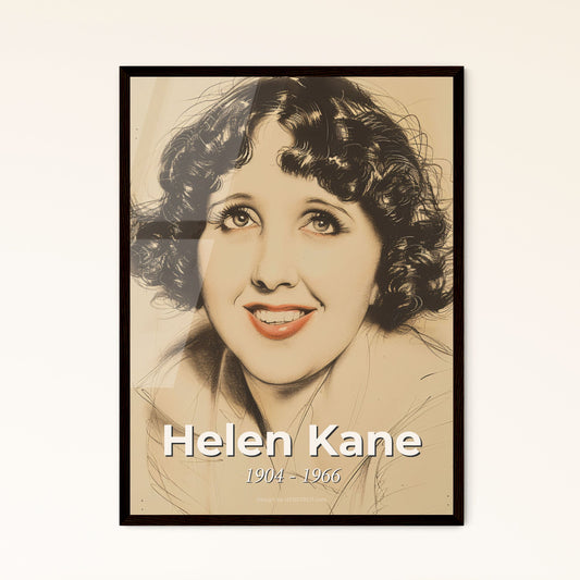 Elegant Tribute to Helen Kane: Iconic Boop-Style Portrait on Beige, Captivating Lines & Hatching - Perfect for Home Decor & Gifts