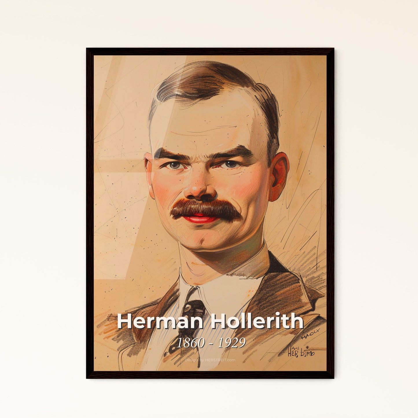 Herman Hollerith: Pioneering American Statistician - A Dynamic Portrait of Innovation & Elegance in Contemporary Art Print