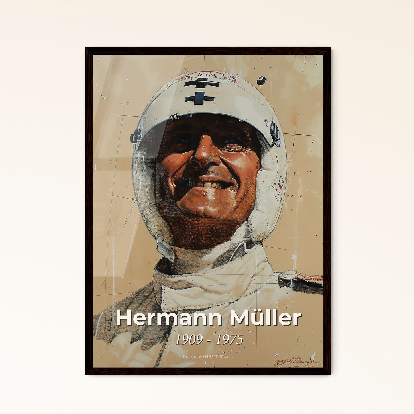 Dynamic Portrait of Hermann Müller: Celebrated 1939 Grand Prix Champion - Contemporary Art Print, Perfect for Art Lovers & Collectors!