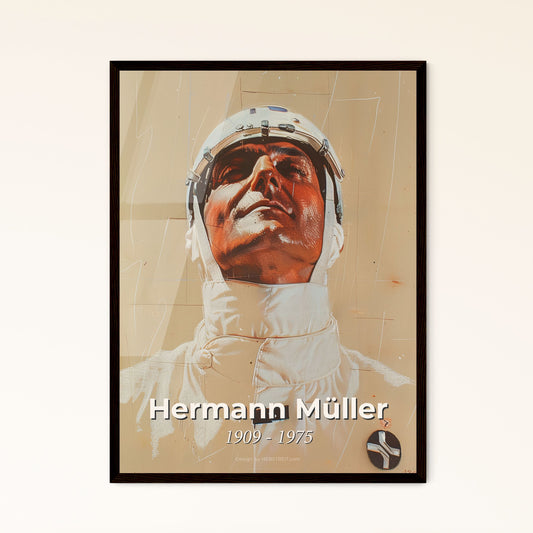 Dynamic Portrait of Hermann Müller: Celebrating a Racing Legend with Contemporary Art on Beige Paper - Perfect for Home Decor & Gifts!