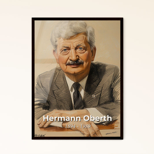 Hermann Oberth: Visionary of Rocketry - Exquisite Contemporary Art Portrait on Beige, Perfect for Home Decor & Unique Gifts