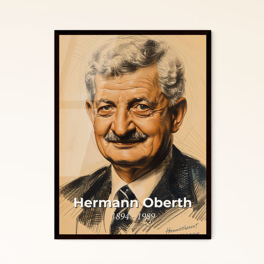 Captivating Portrait of Hermann Oberth: Pioneer of Rocketry - Art Print on Beige, Framed Options & Aluminum - Perfect Gift!