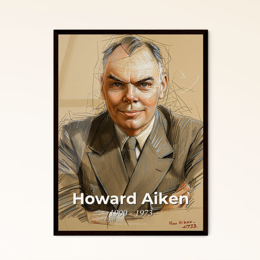 Stunning Portrait of Howard Aiken: Pioneer of Computing – Contemporary Art Print on Elegant Beige, Perfect for Home Décor