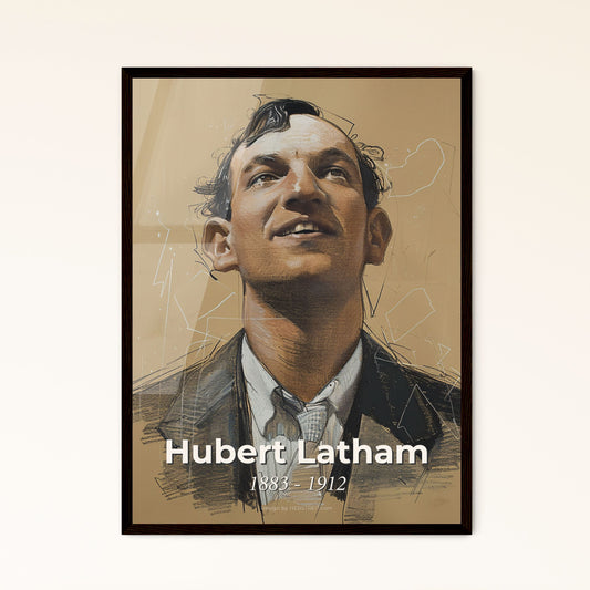 Hubert Latham: A Dynamic tribute to the Pioneer Aviator - Stunning Contemporary Art Print on Beige with Elegant Hatching & Highlights