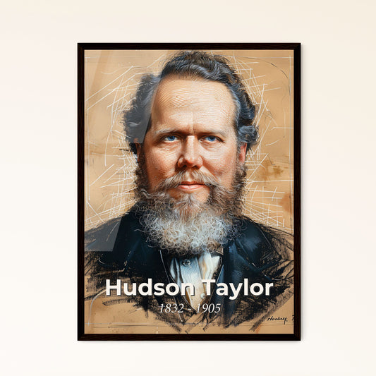 Elegant Portrait of Hudson Taylor: Contemporary Art Print Celebrating the Iconic Missionary's Legacy with Dynamic Lines & Subtle Hues