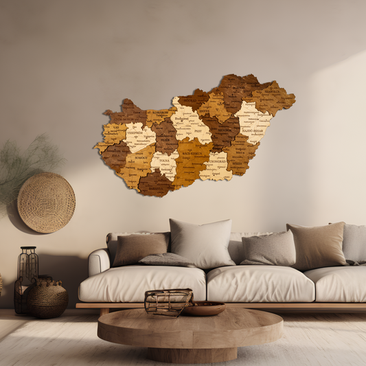 Wooden Map of Hungary – Detailed Regions & Cities