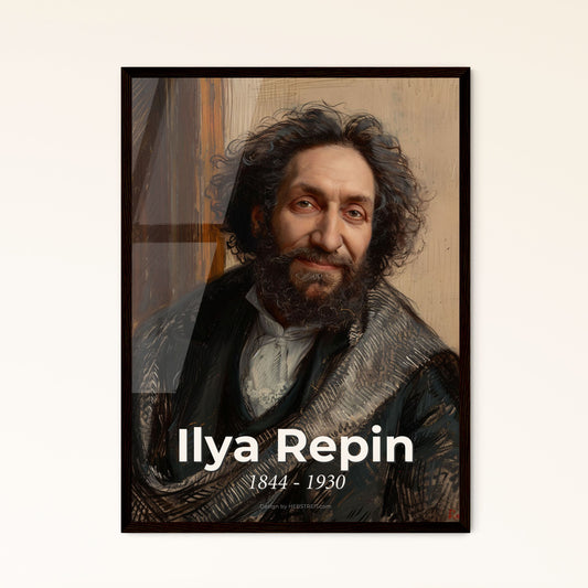 Captivating Ilya Repin-Inspired Portrait: Contemporary Art Print on Beige, Dynamic Lines, Elegant Hatching, Perfect Home Décor Gift!