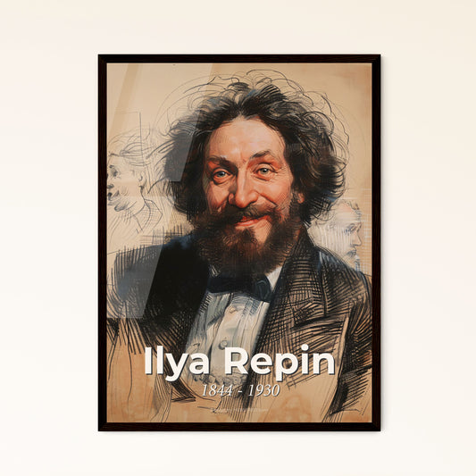 Elegant Ilya Repin-Inspired Portrait: Contemporary Art Print on Beige, Dynamic Lines & Highlights - Perfect for Home Décor!