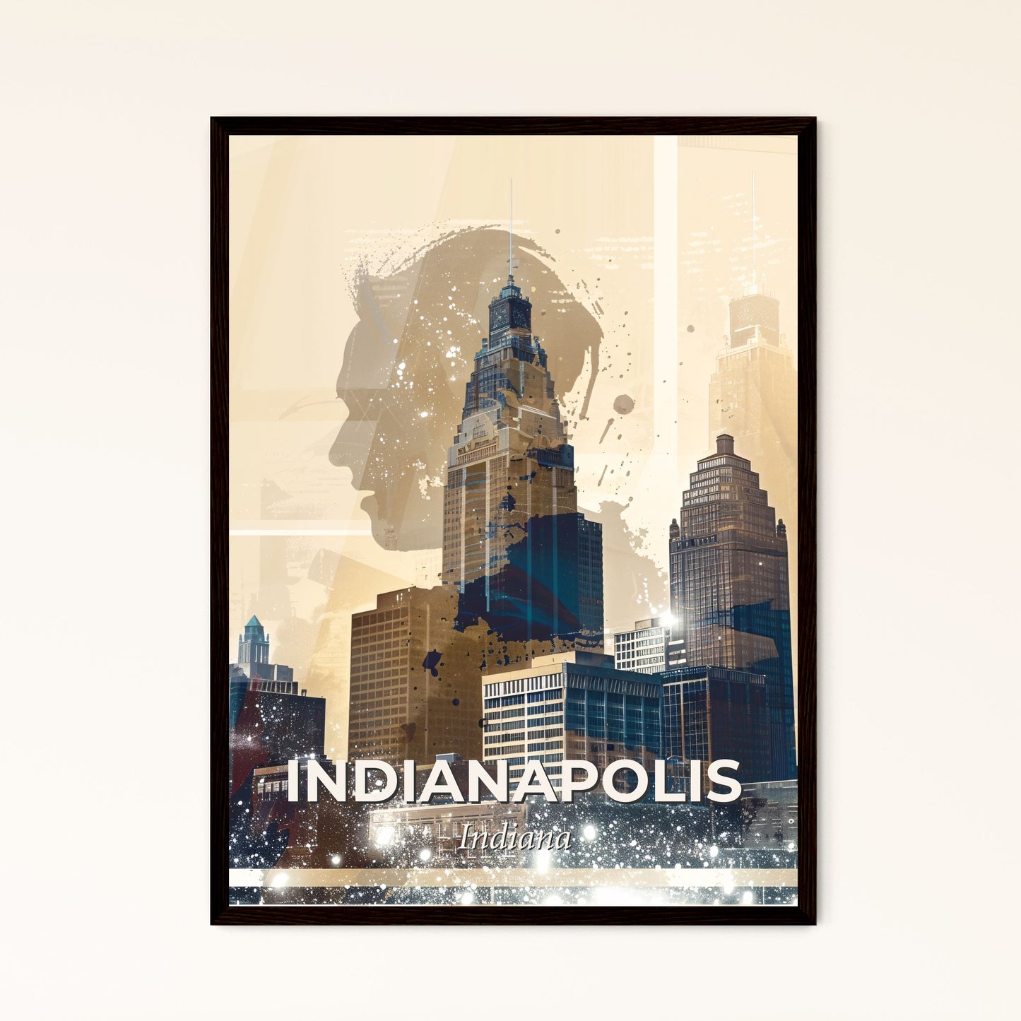 Indianapolis Cityscape Composite Silhouette Skyline - A cityscape with a man's face