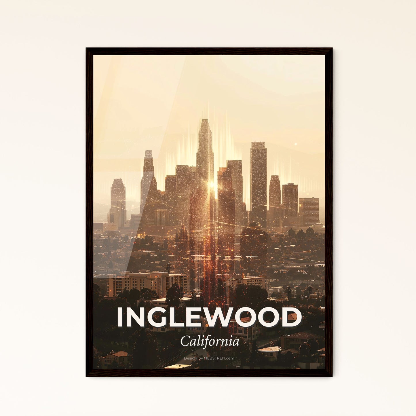 Inglewood Panorama in Double Exposure - A city with a bright light coming out of it