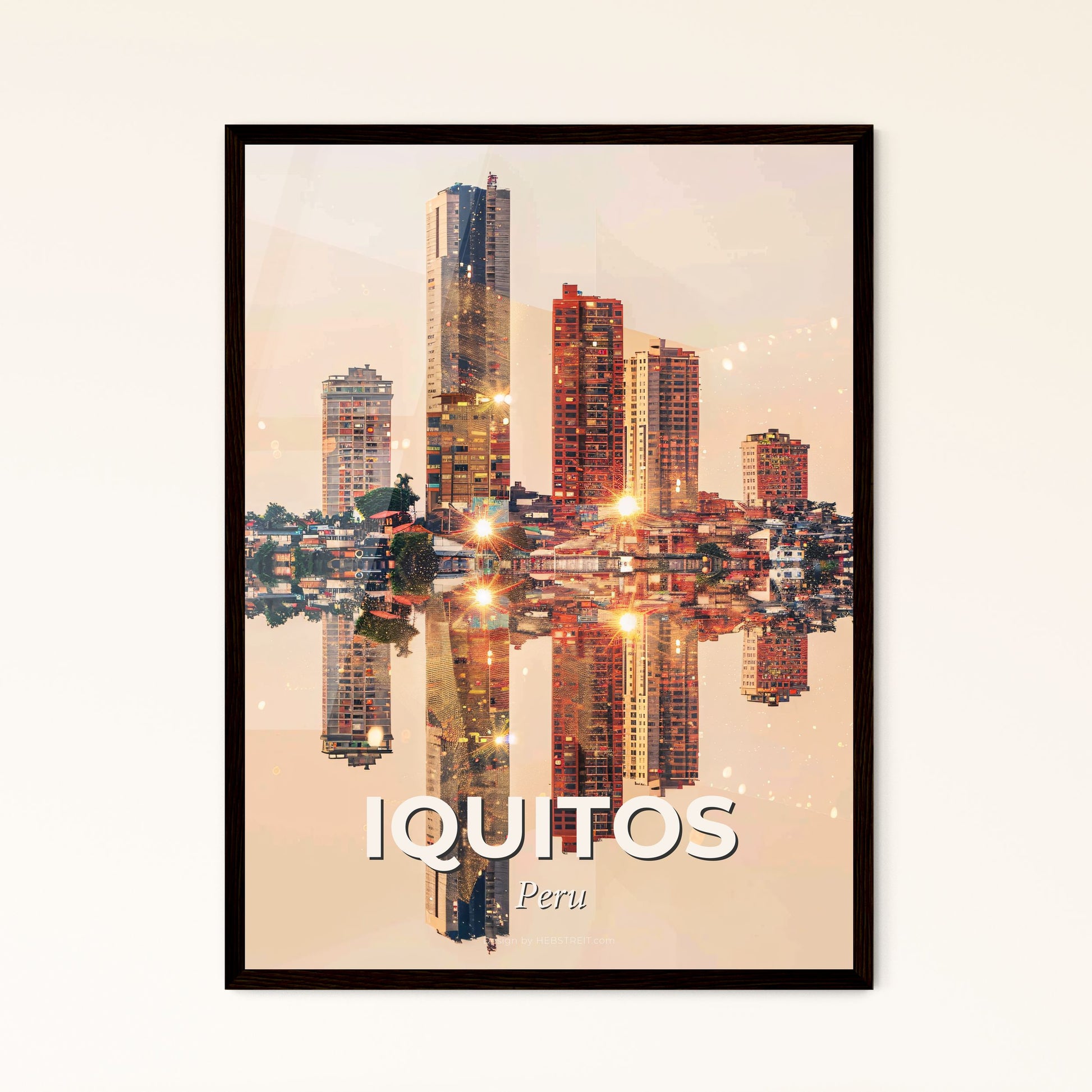 Iquitos Peru City Skyline Composite Art Poster - A city skyline reflected in water