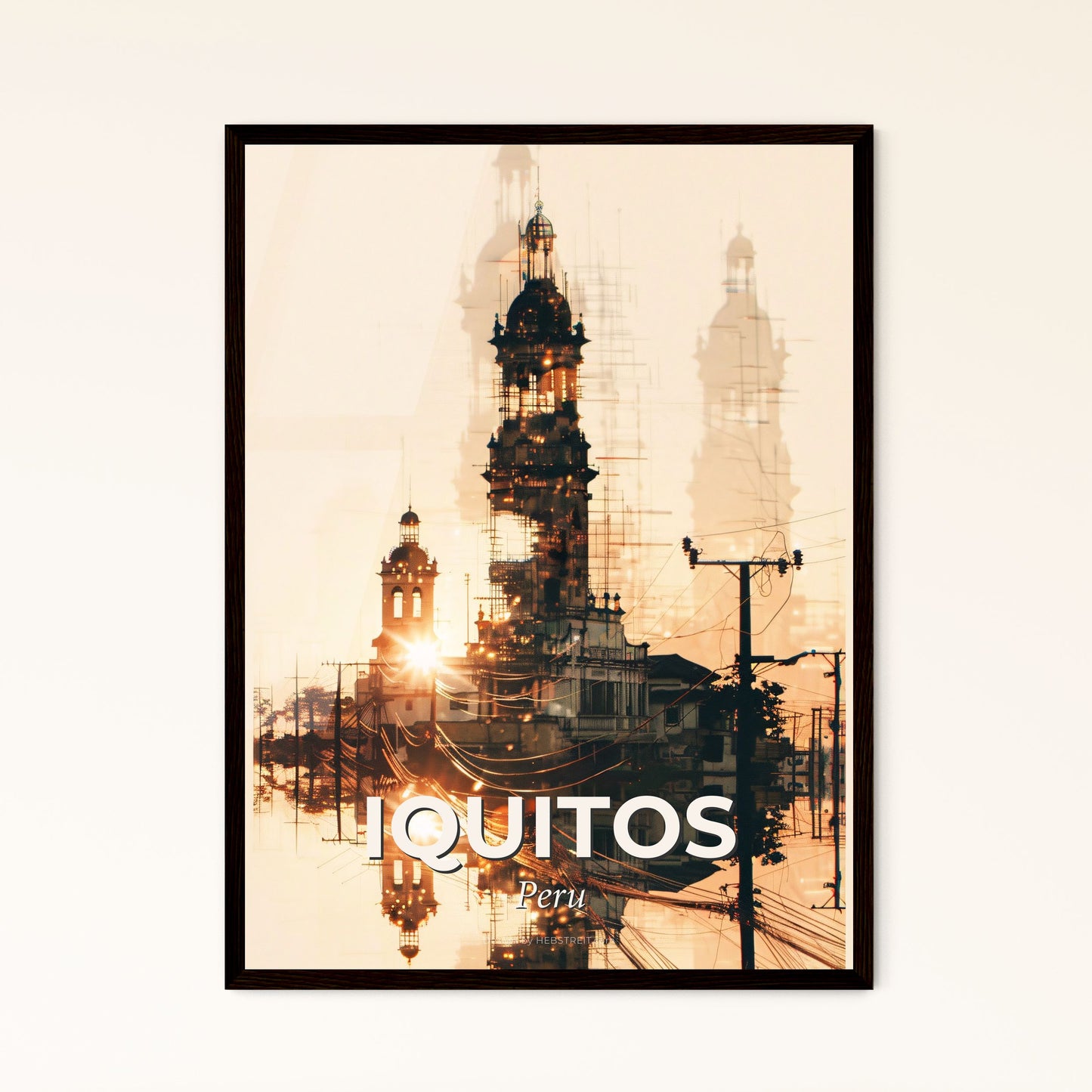 Iquitos Skyline Composite Art Poster - A city with towers and power lines