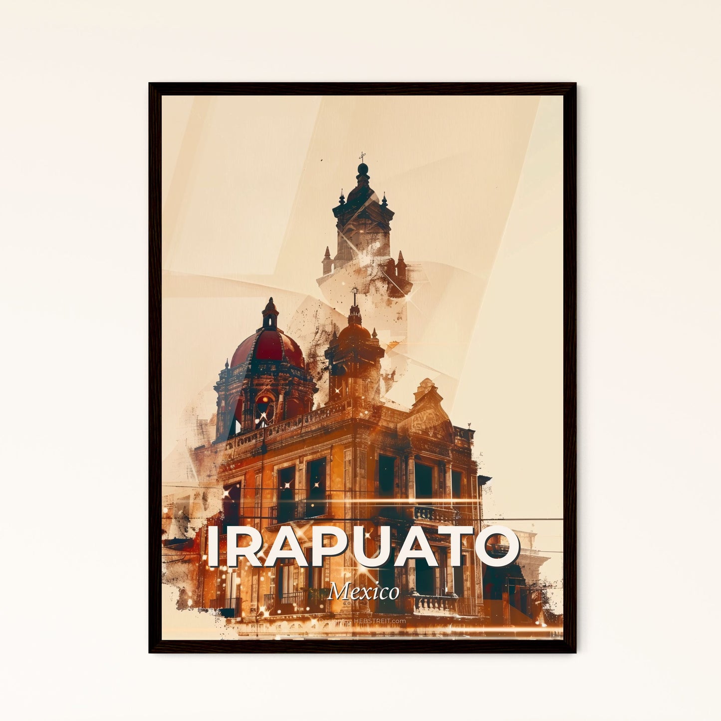 Irapuato, Mexico: Skyline Cityscape Architecture Poster - A building with a dome and a tower