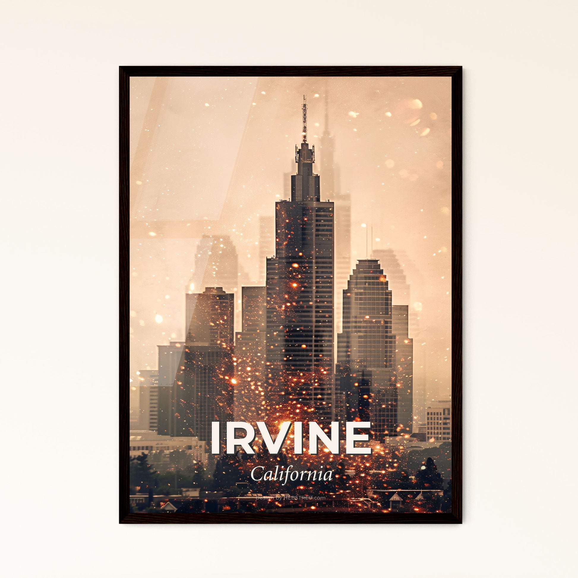 Irvine Skyline Double Exposure Art Poster - A city skyline with sparks