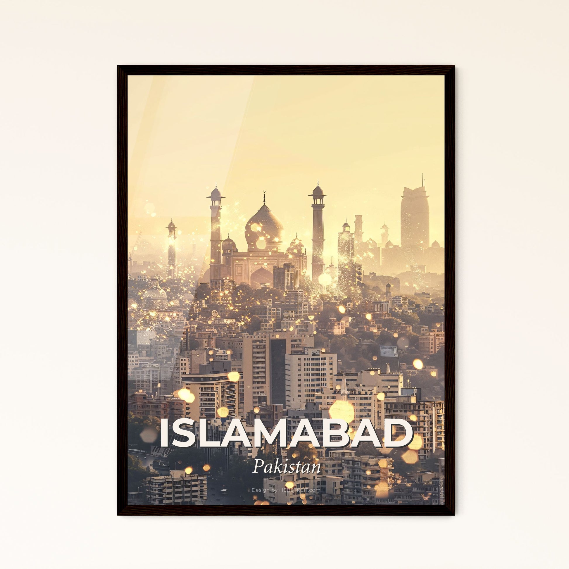 Islamabad Skyline Vintage Beige Poster Art - A city with many tall buildings