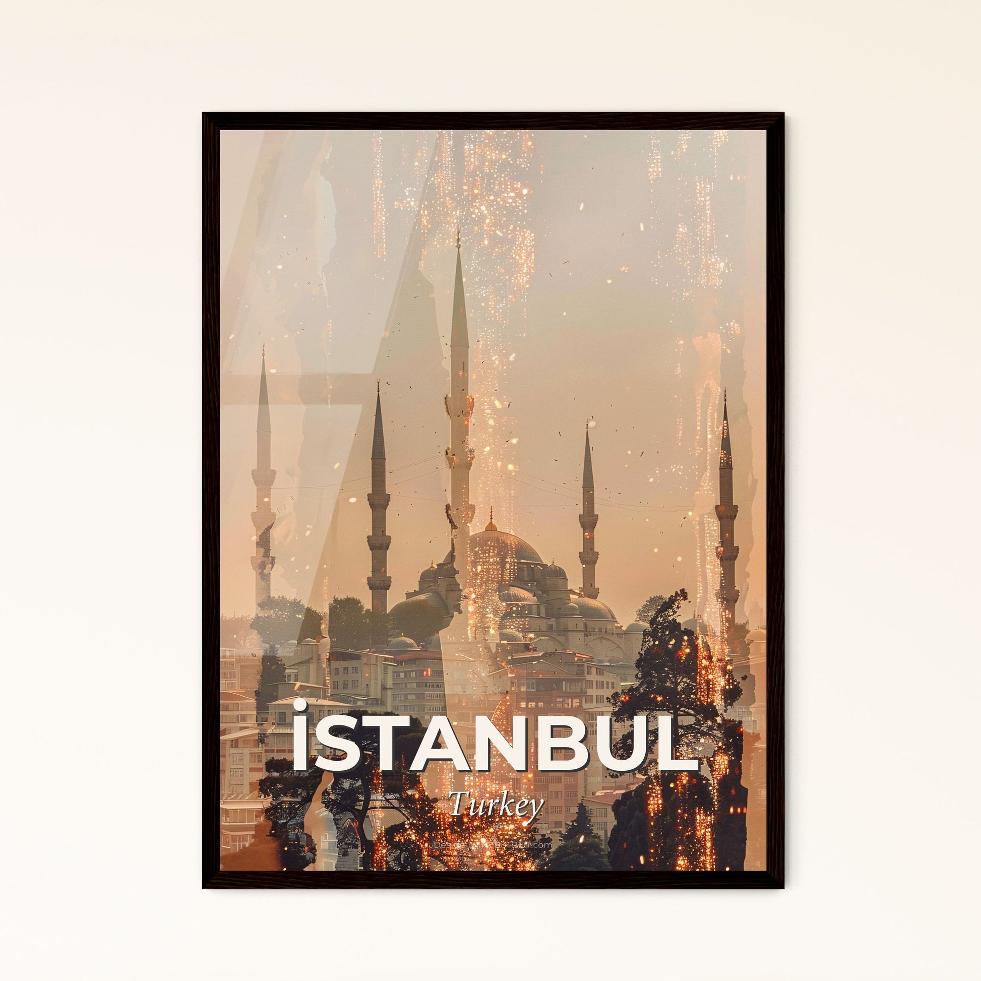 Istanbul City Skyline Double Exposure - A city with tall towers and trees