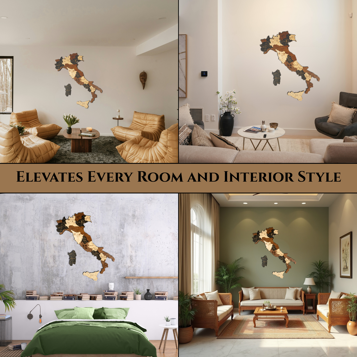 Rustic Wood Map of Italy – Artistic Wall Art for Modern Interiors