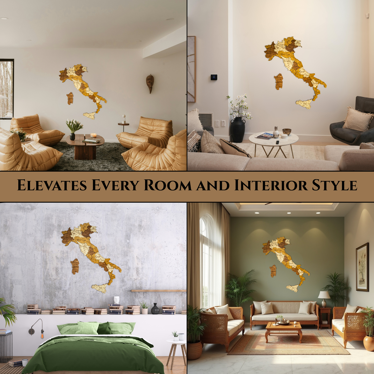 Rustic Wood Map of Italy – Artistic Wall Art for Modern Interiors