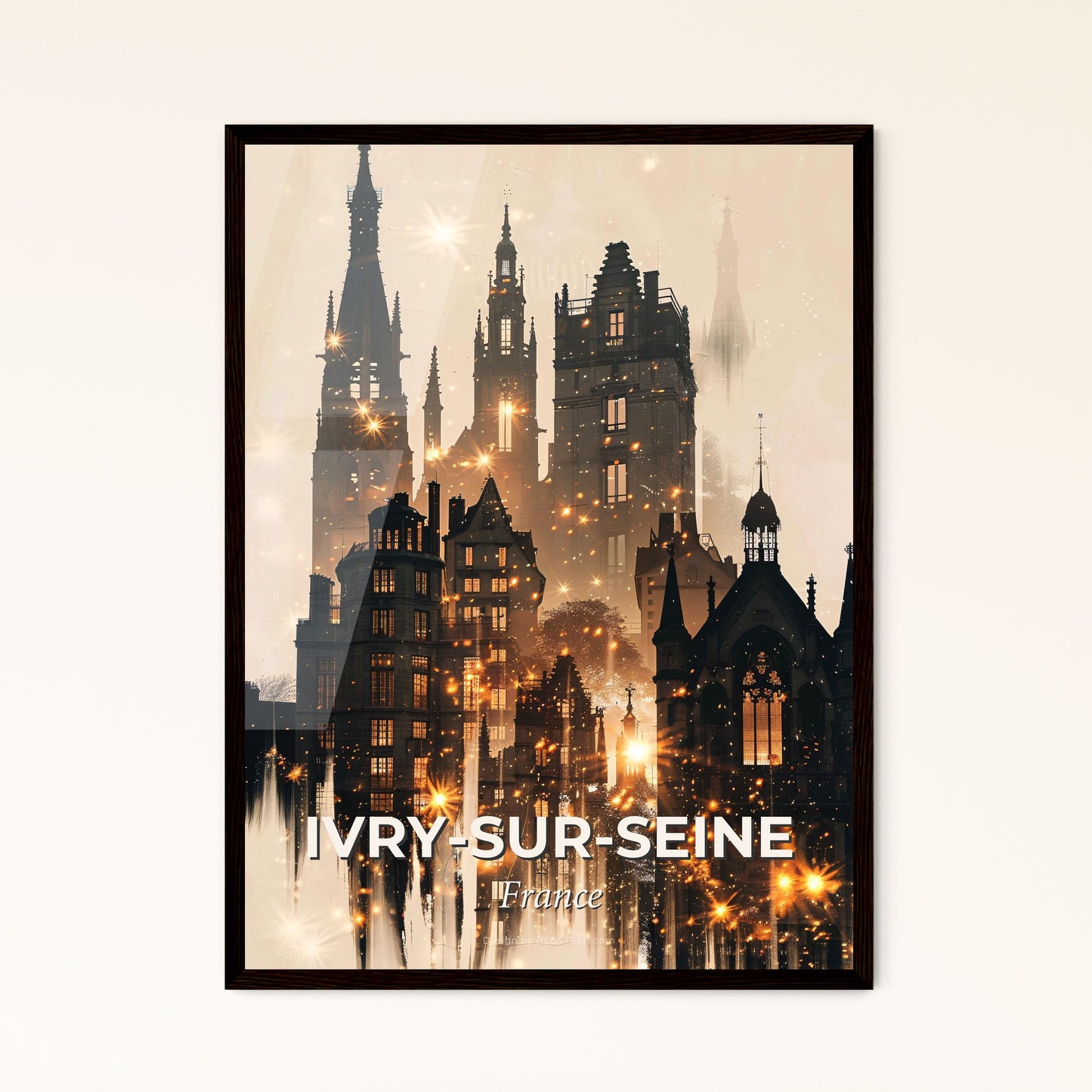 Ivry-sur-Seine: Iconic City Skyline Poster Art - A city with many buildings and lights