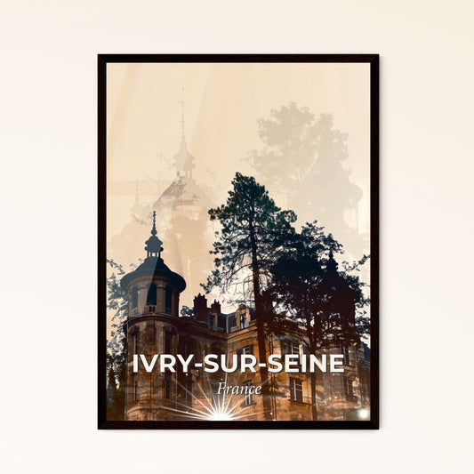 Ivry-sur-Seine: Dreamy Skyline Silhouette Poster - A building with trees in the background