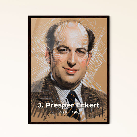 Energetic Tribute to J. Presper Eckert: Portrait of Innovation in Contemporary Art on Beige - Perfect Gift for Tech Enthusiasts!