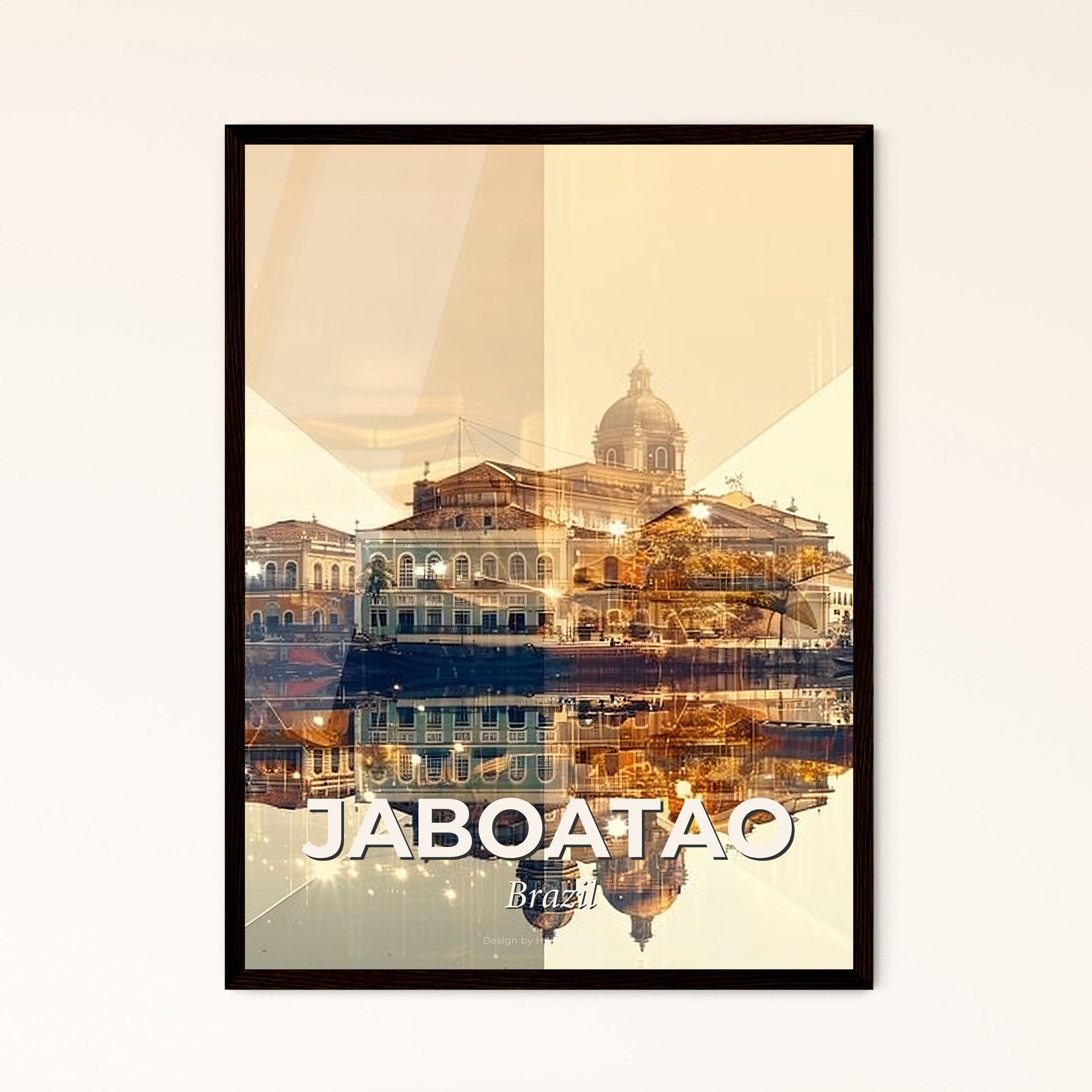 Jaboatao Cityscape Symphony: Local Charm on Beige - A city with buildings reflected in water