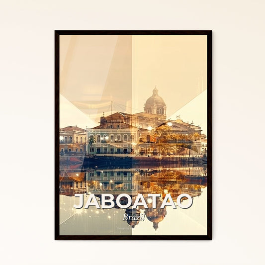 Jaboatao Cityscape Symphony: Local Charm on Beige - A city with buildings reflected in water