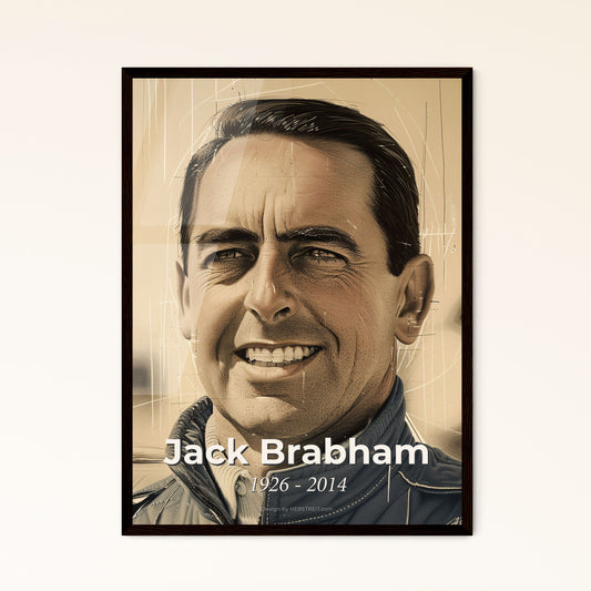 Jack Brabham: Iconic Three-Time F1 Champion – Stunning Contemporary Art Print on Beige, Perfect for Home Decor & Gifting!