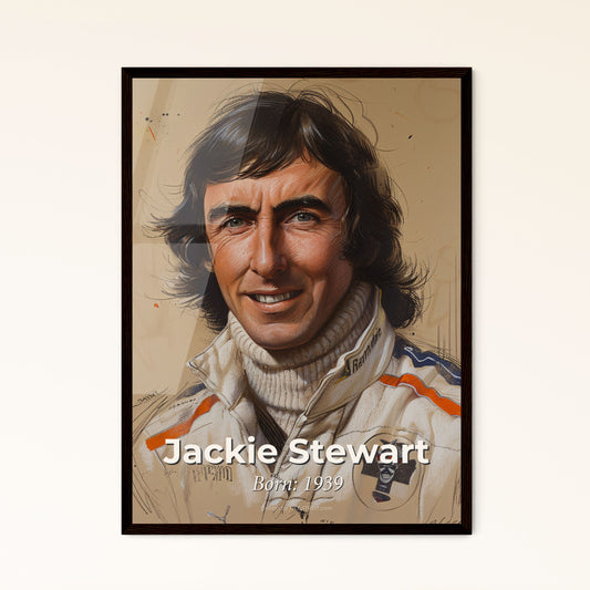 Jackie Stewart: A Dynamic Tribute to a Racing Legend – Elegant Contemporary Art Print Celebrating Speed, Safety, and Iconic Style!