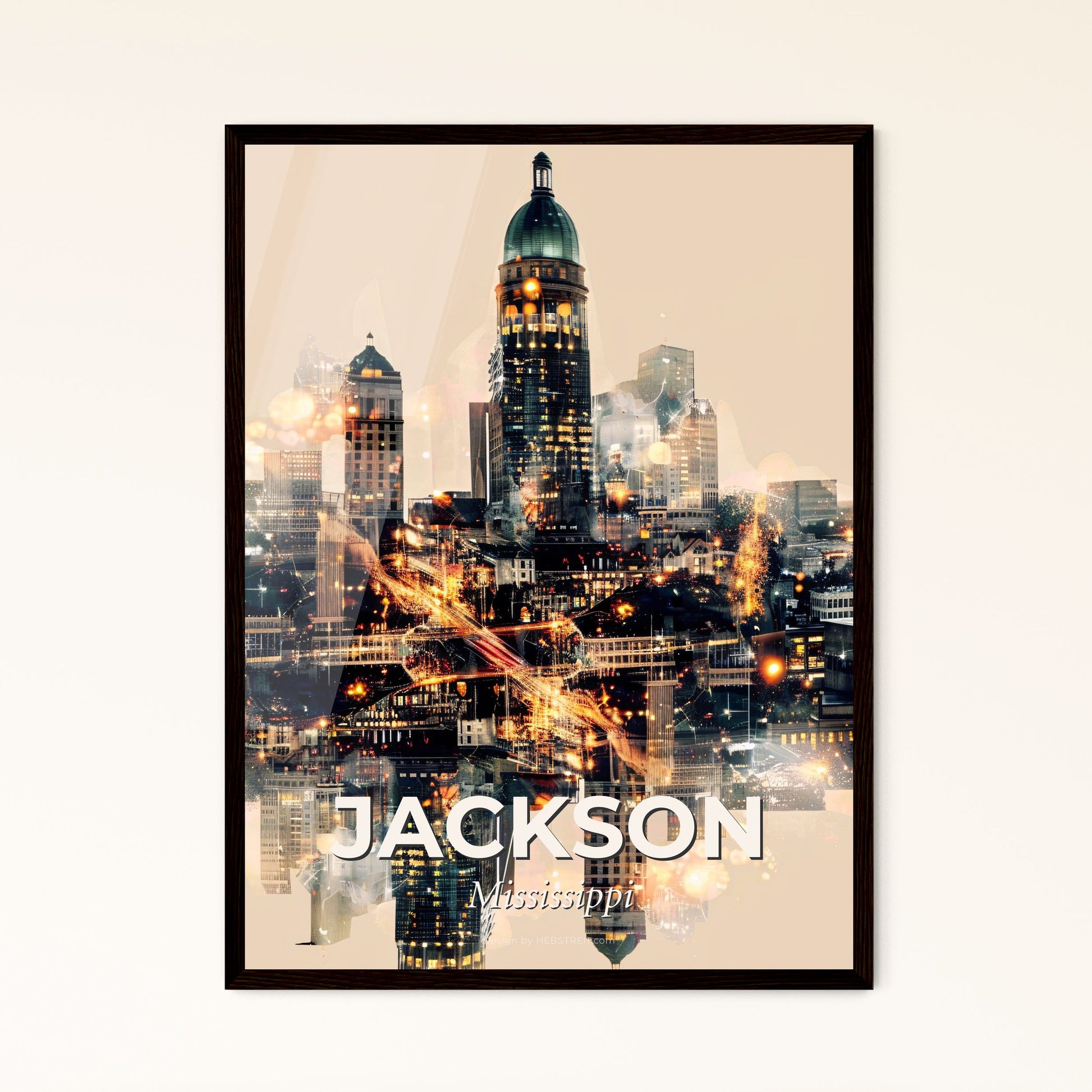 Jackson Double Exposure Skyline Art Poster - A city skyline with many tall buildings