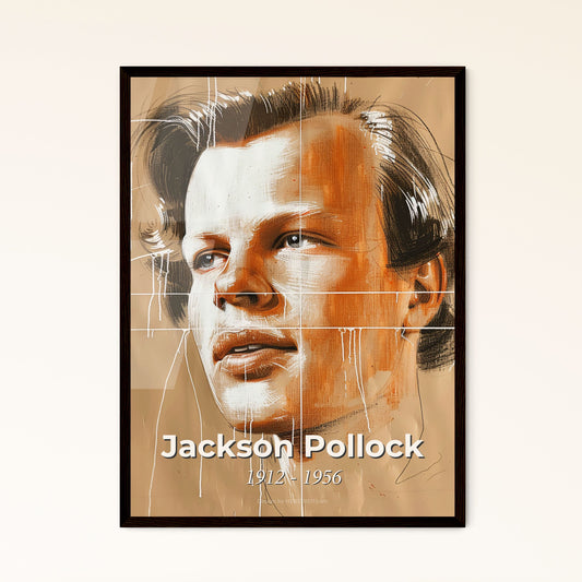 Dynamic Abstract Portrait of Jackson Pollock: A Sensual Fusion of Lines on Beige, Perfect for Contemporary Home Decor