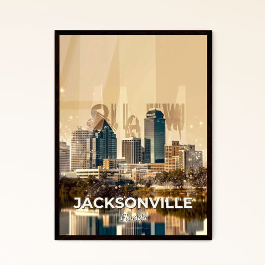 Jacksonville City Skyline Modern Composite Poster Art - A city skyline with trees and water