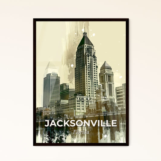 Jacksonville City Skyline Poster: Art Print - A city skyline with a bridge and a body of water