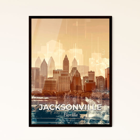 Jacksonville Skyline: Double Exposure Composite Art - A city skyline with water and trees