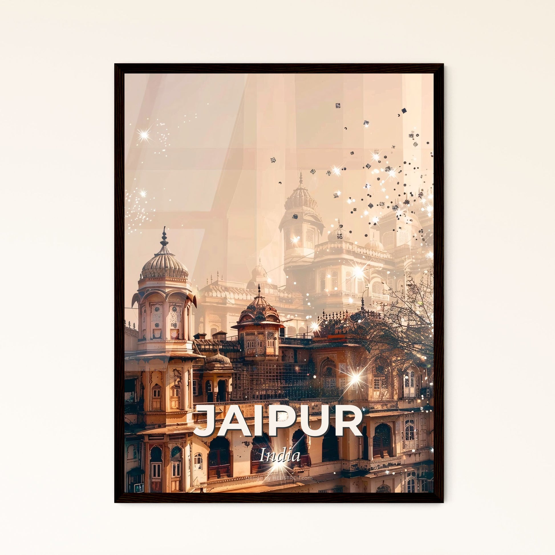 Jaipur Skyline Composite Artwork Bright Colors - A building with many windows and a tree