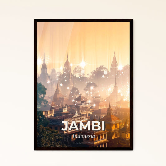 Jambi City Skyline Double Exposure Composite Art - A city with many buildings and trees