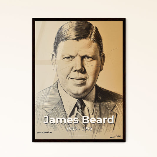 James Beard: A Tribute to the Father of American Cuisine - Contemporary Art Print on Beige with Dynamic Lines & Elegant Hatching