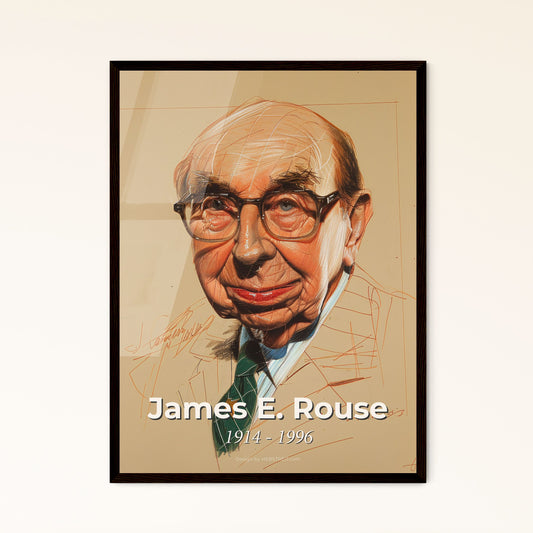 James E. Rouse: Visionary Urban Developer - Exquisite Contemporary Portrait on Bright Beige, Perfect for Modern Home Decor