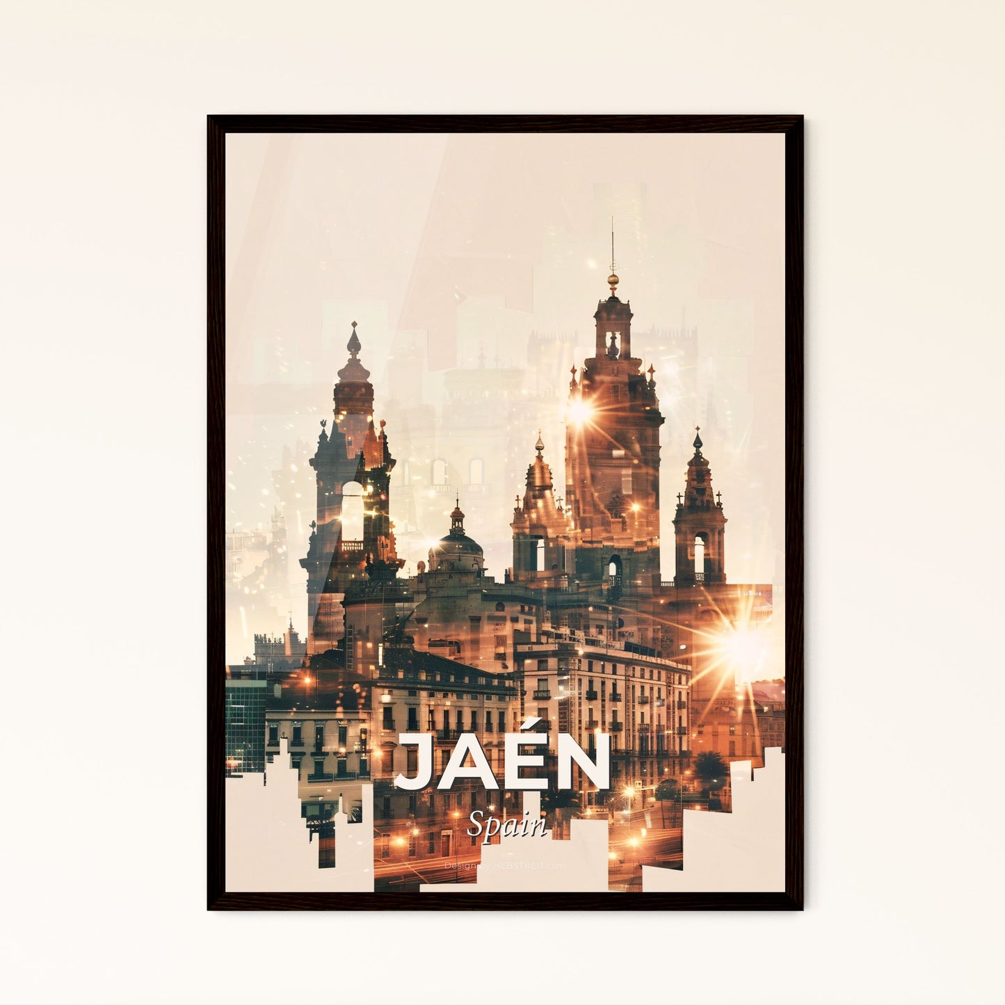 Jaen Skyline Composite Art Iconic Architecture - A city skyline with many buildings and a reflection of the sun