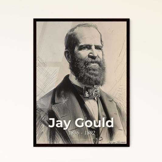 Elegant Portrait of Jay Gould: A Contemporary Tribute to the Visionary Financier in Dynamic Lines & Subtle Hues for Luxurious Décor