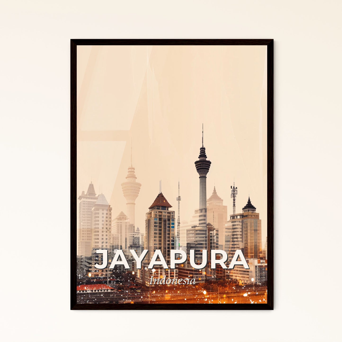 Jayapura City Skyline at Dawn Composite Poster - A city skyline with tall buildings