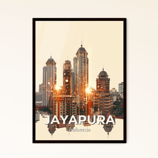 Jayapura Indonesia Skyline Double Exposure Sunset Print - Lingaraja Temple skyline with many tall buildings